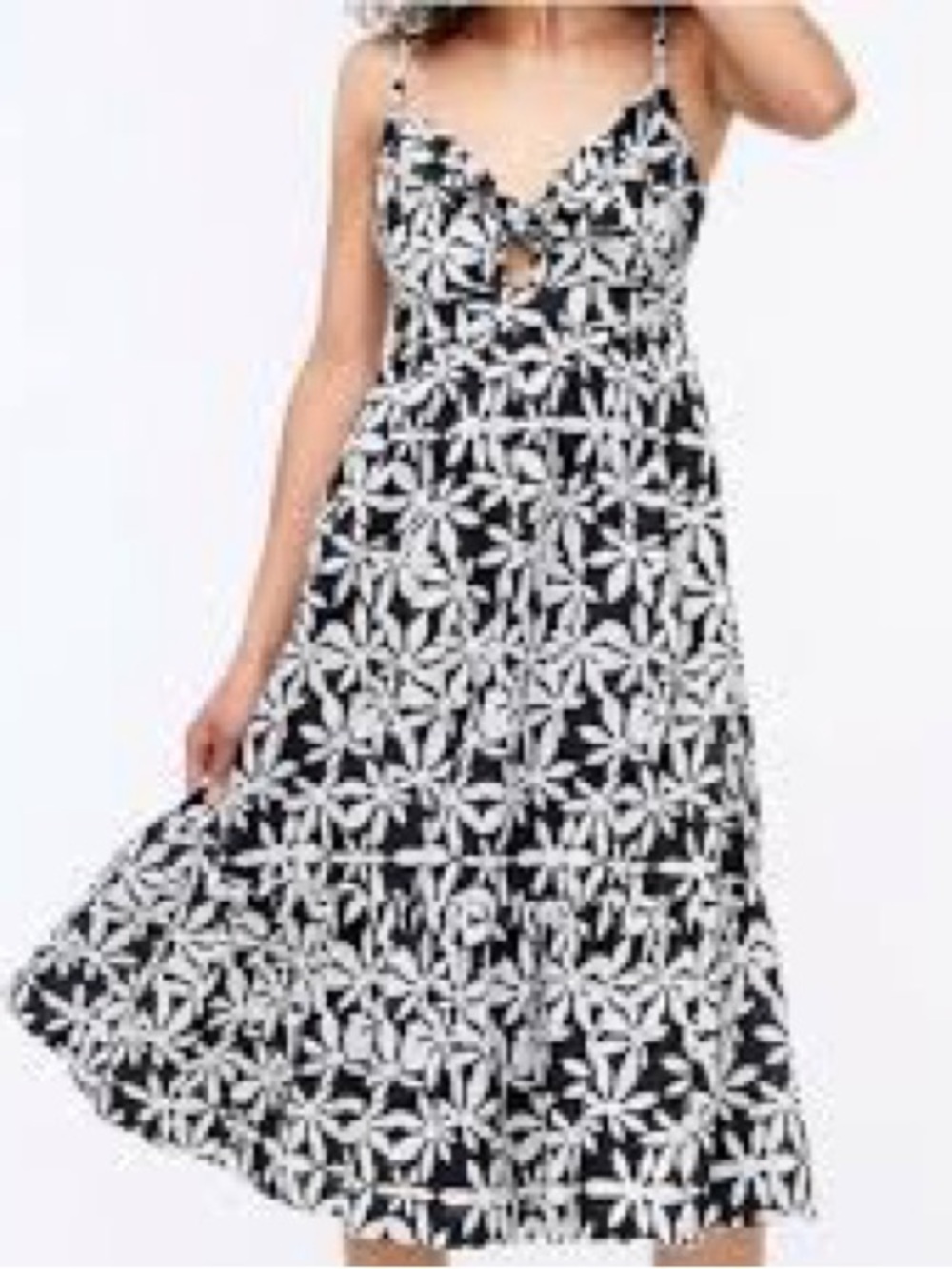 J. Crew Black & White Floral Tie-Front Midi Dress